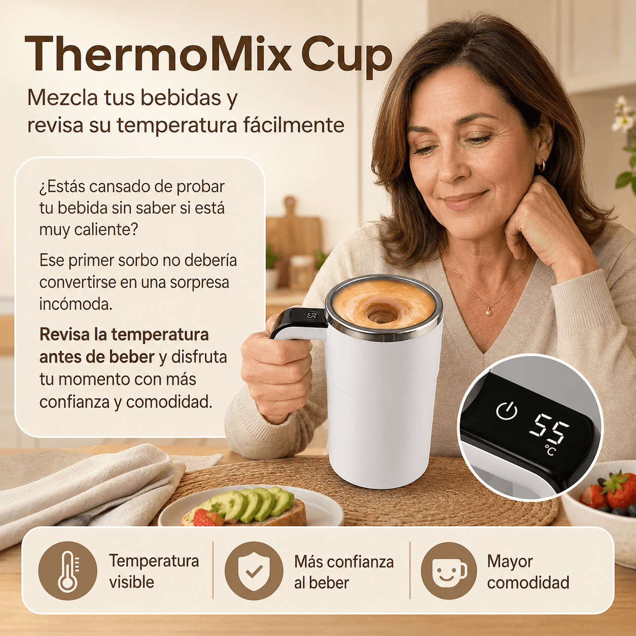 Taza De Café - ThermoMix Cup - Mezcla tus bebidas y revisa su temperatura fácilmente