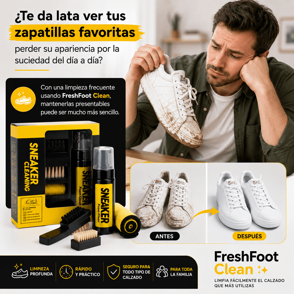 Kit De Limpieza Zapatillas FreshFoot Clean - Limpia fácilmente el calzado que más utilizas