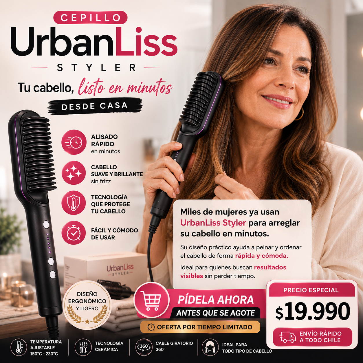 Cepillo UrbanLiss Styler - Cabello liso y ordenado en minutos desde casa