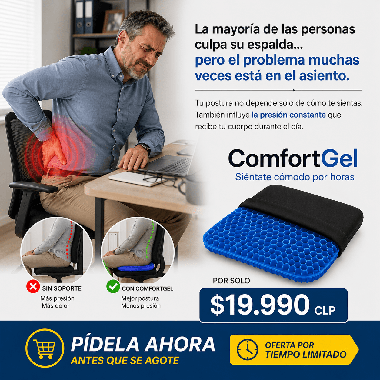 Cojín Suave ComfortGel - Siéntate cómodo por horas