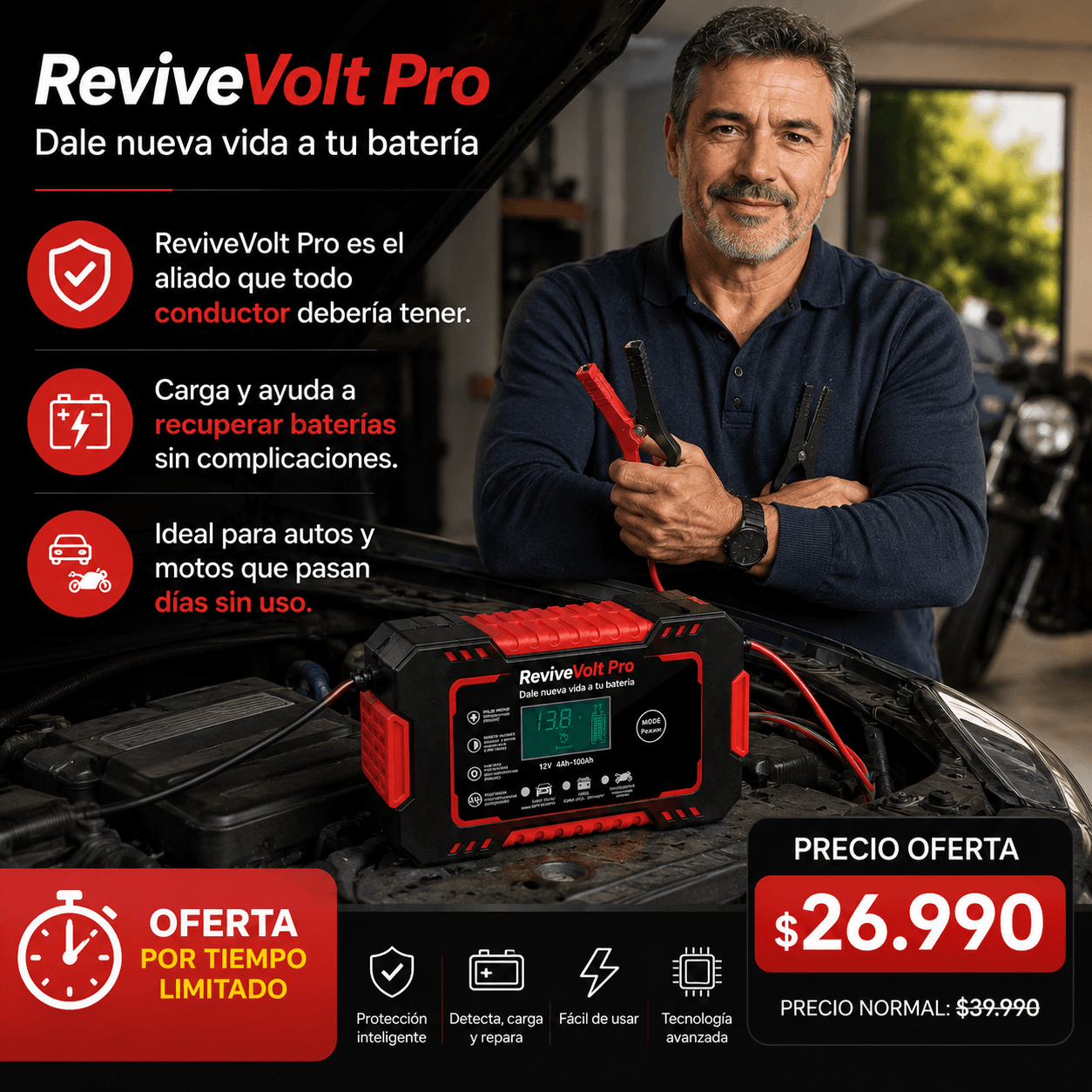 CARGADOR REPARADOR DE BATERIAS ReviveVolt Pro - Dale nueva vida a tu batería