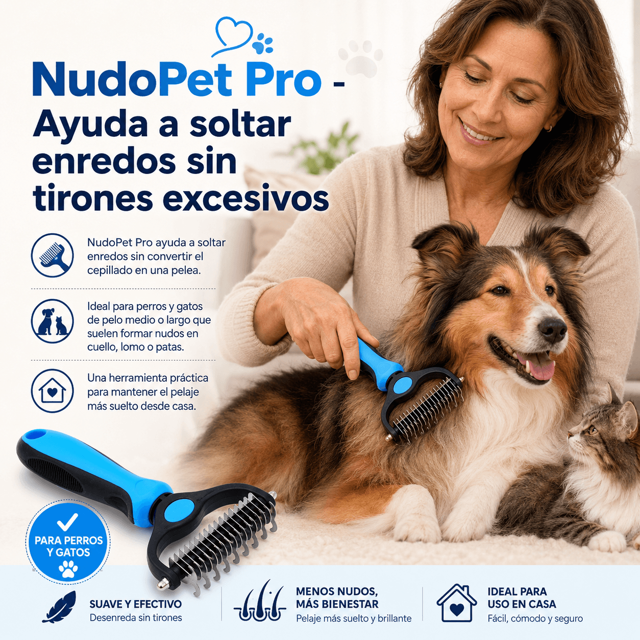 Cepillo NudoPet Pro - Ayuda a soltar enredos sin tirones excesivos