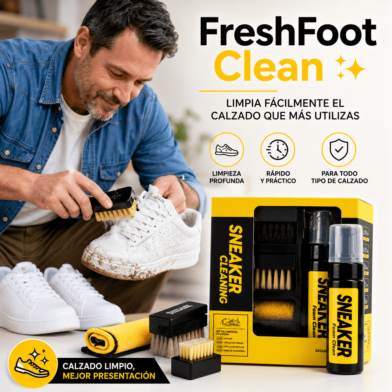 Kit De Limpieza Zapatillas FreshFoot Clean - Limpia fácilmente el calzado que más utilizas