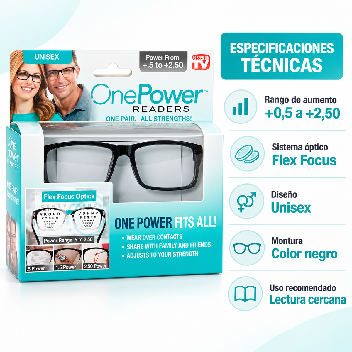 Lente Multifocal ONE POWER - Lee mensajes, recetas y etiquetas con mayor comodidad