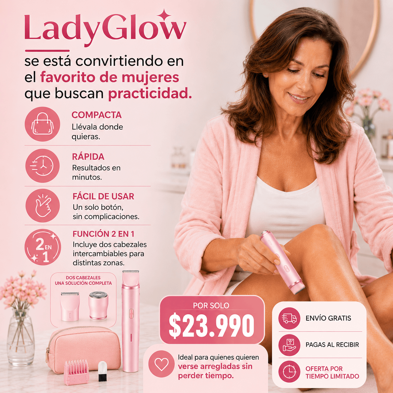 Rasuradora femenina - LadyGlow - Piel suave en minutos