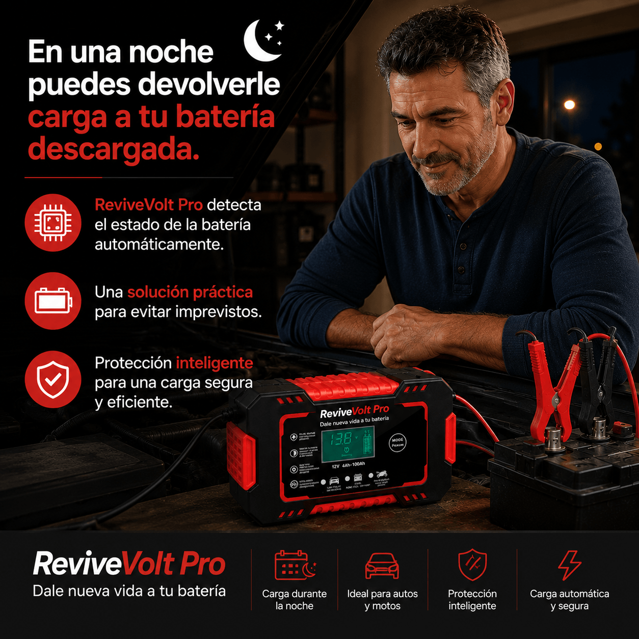 CARGADOR REPARADOR DE BATERIAS ReviveVolt Pro - Dale nueva vida a tu batería