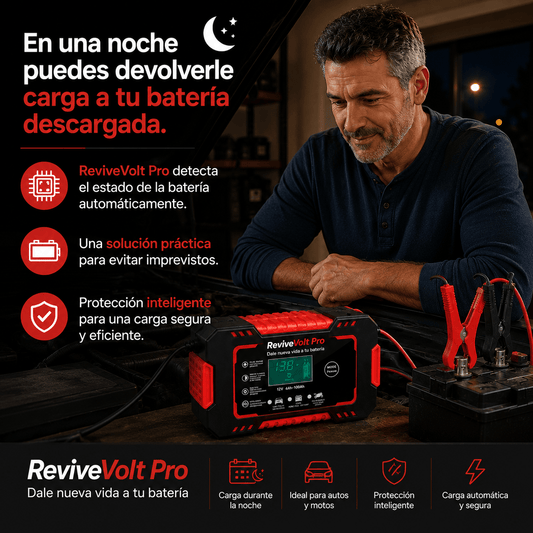 CARGADOR REPARADOR DE BATERIAS ReviveVolt Pro - Dale nueva vida a tu batería